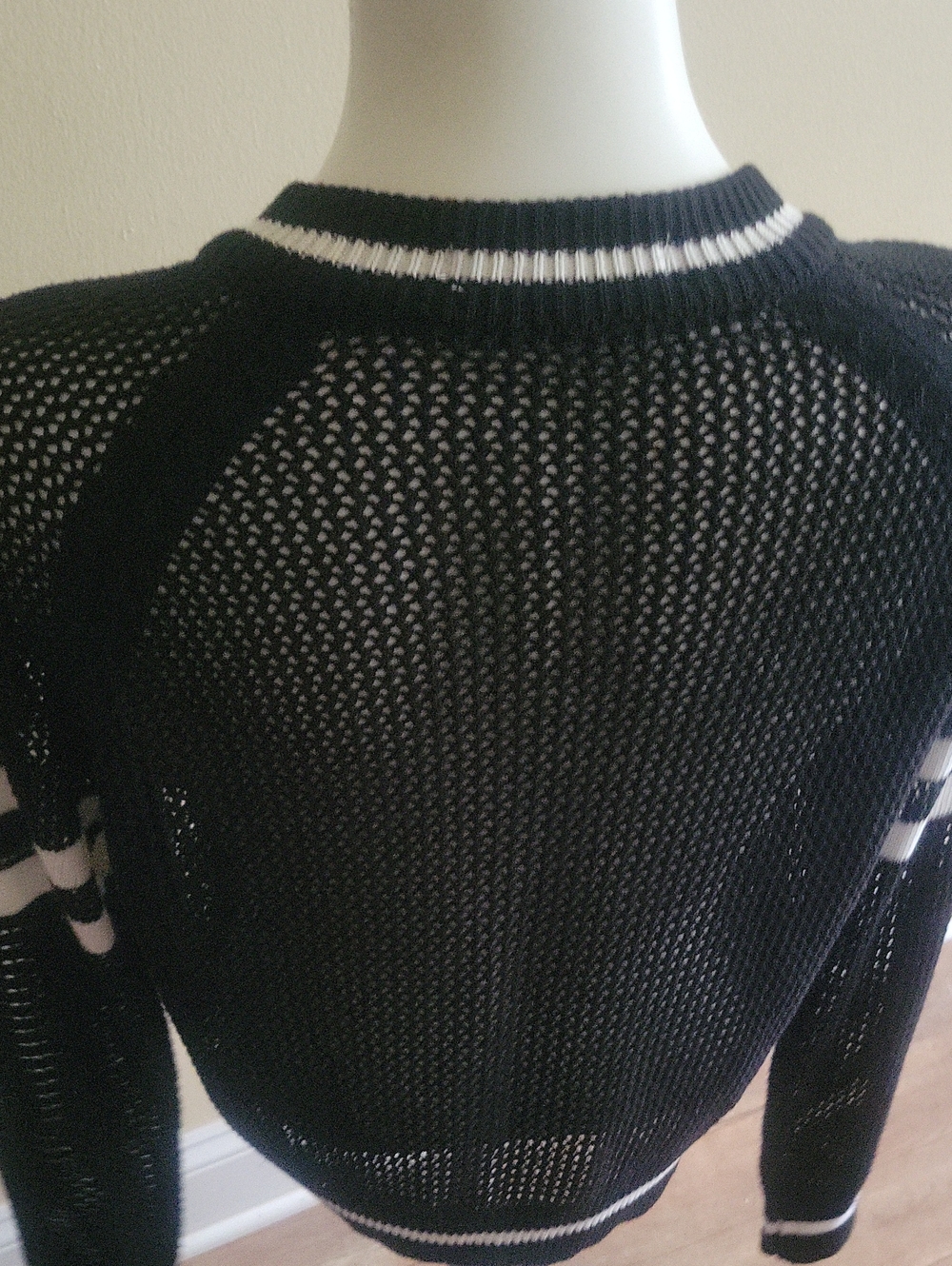 Black Mesh Bomber Jacket with White Stripes - Picture 5 of 7